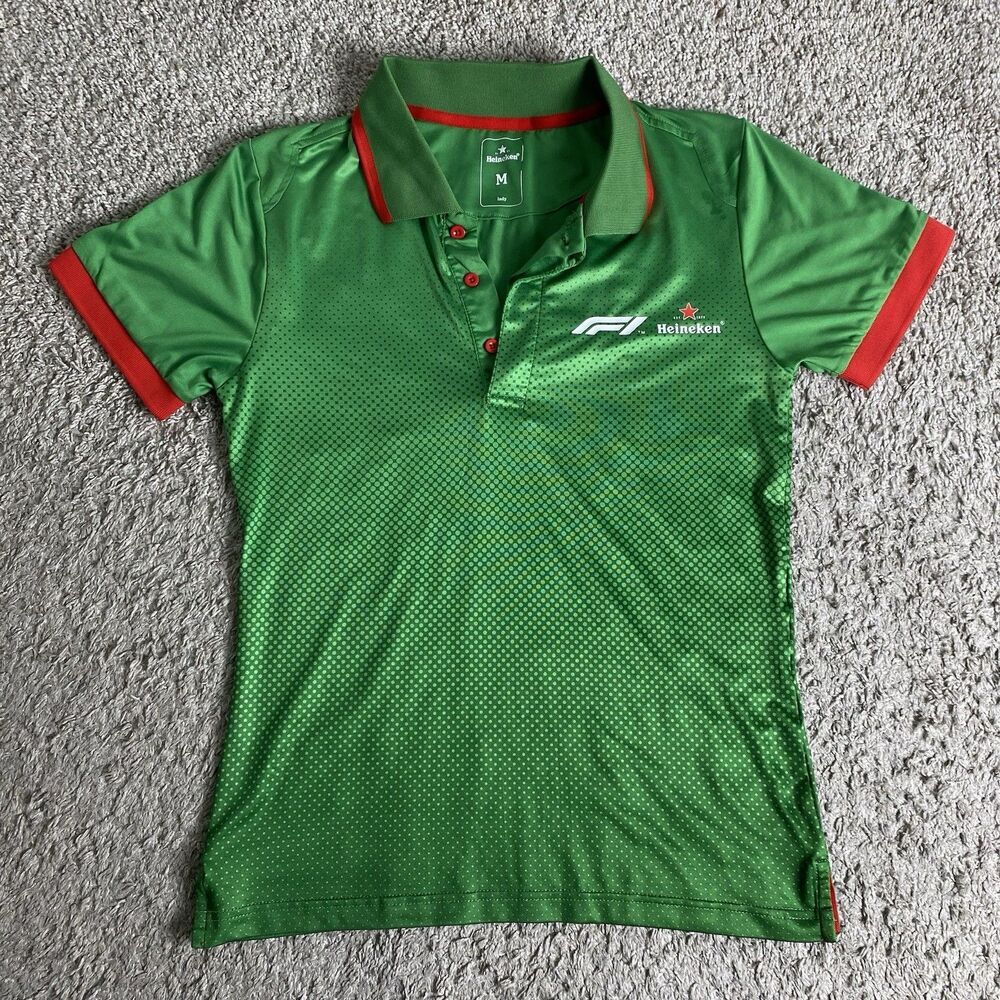 Heineken Formula 1 Green Short Sleeve Collared Polo Shirt Men's Medium